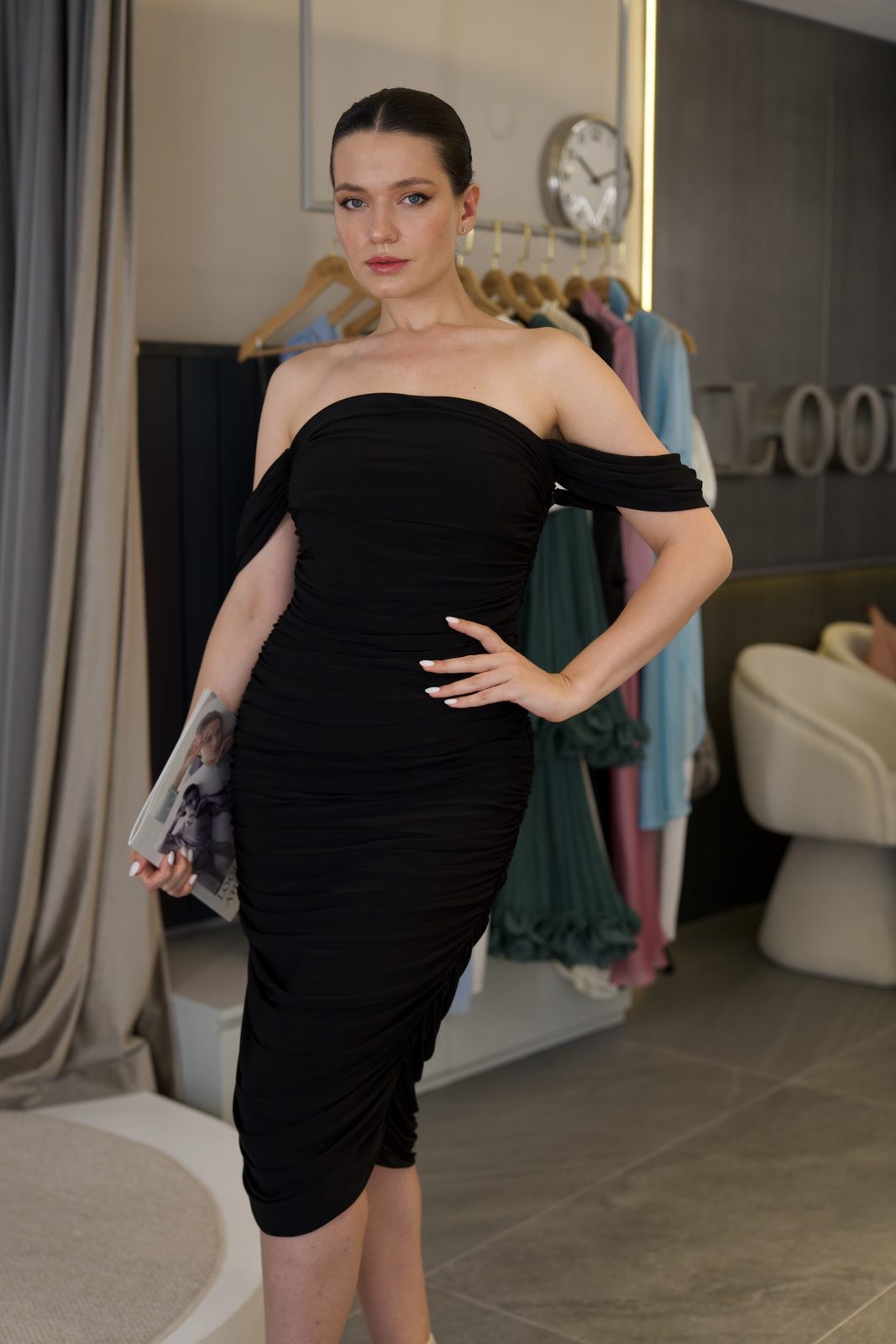Siyah Drape Elbise